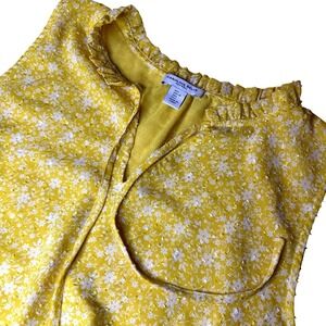 Carolina Belle Floral Blouse Sleeveless Ruffle Neck Smocked Waist Yellow Boho LG
